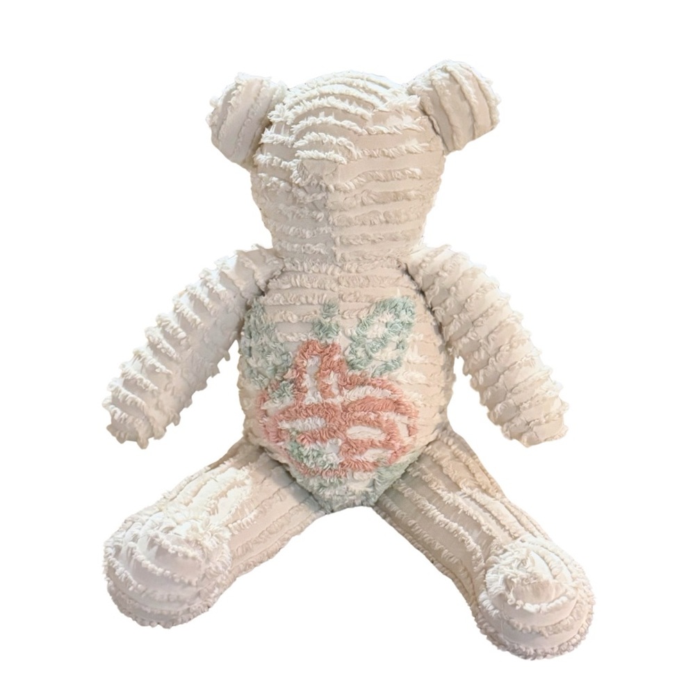 Vintage Chenille Teddy Bear Handmade Plush with Embroidered Floral Design Plush